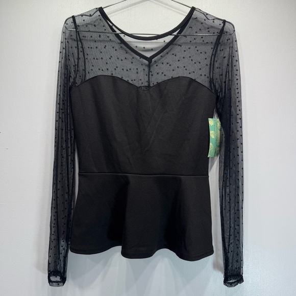 Black Sheer Polka Dot Lace Peplum Top Sweetheart Bodice Rockabilly Rock Steady - Picture 2 of 10